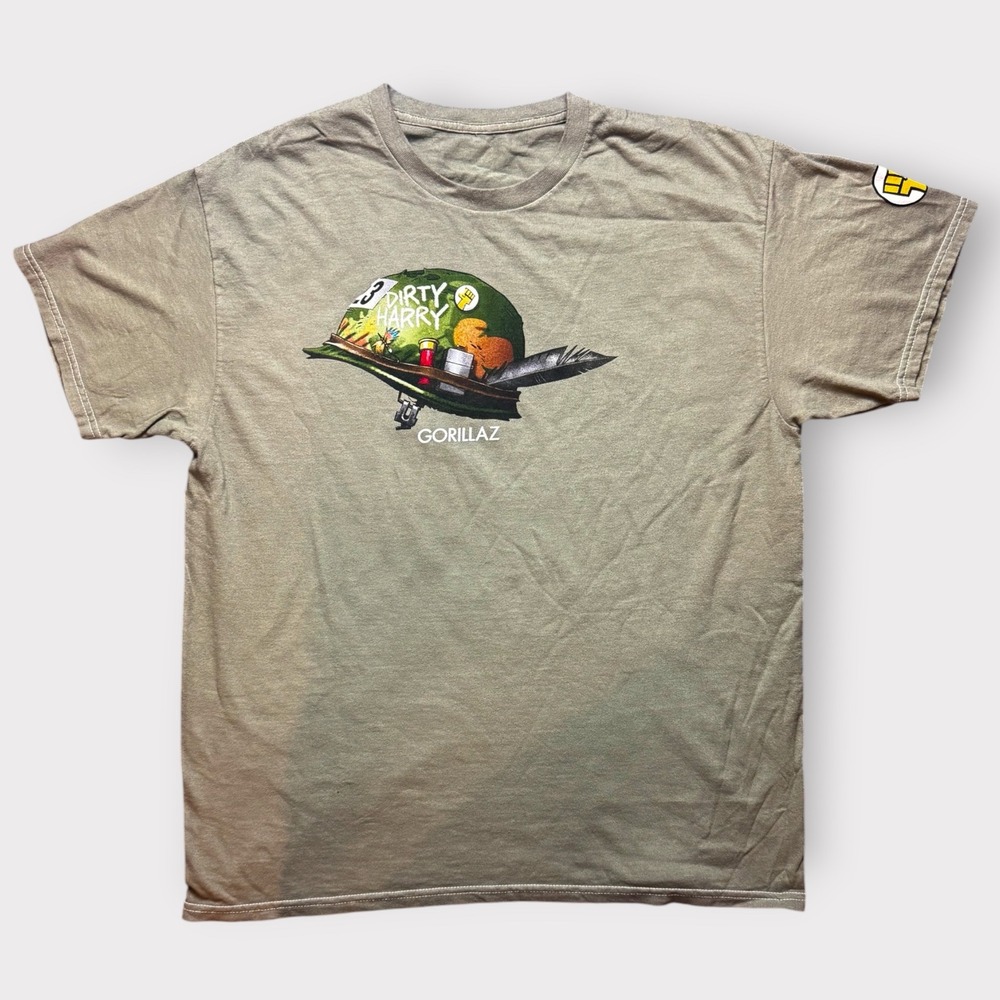 Gorillaz Dirty Harry Graphic T-Shirt Military Green Crewneck Band Tee No Label